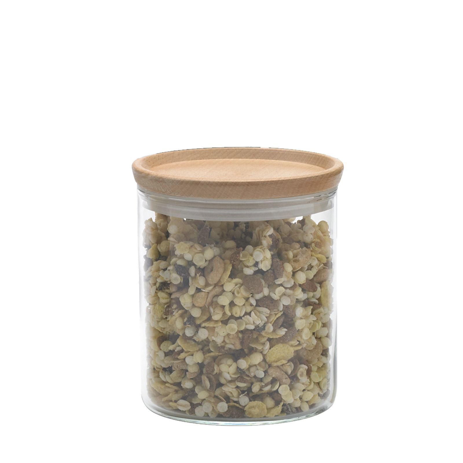 Vorratsdose aus Borosilikatglas mit Holzdeckel