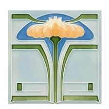 Dekor: gelbe Meißener Lampenblume Fliese, Untersetzer JUGENDSTILdekor