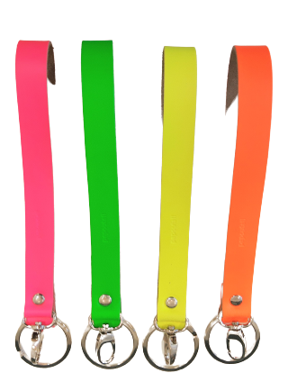 Schlüsselbänder mit Karabiner und Ring, Rindleder in Neonfarben