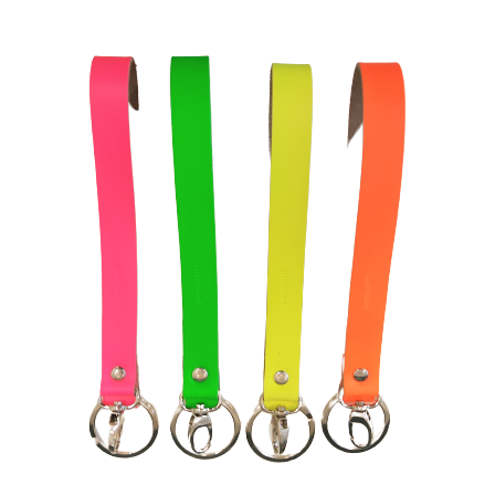 Schlüsselbänder mit Karabiner und Ring, Rindleder in Neonfarben