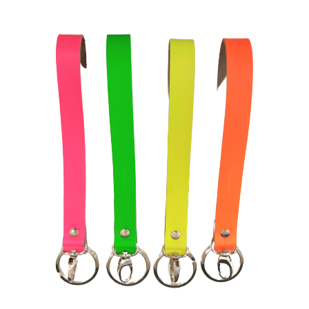 Schlüsselbänder mit Karabiner und Ring, Rindleder in Neonfarben