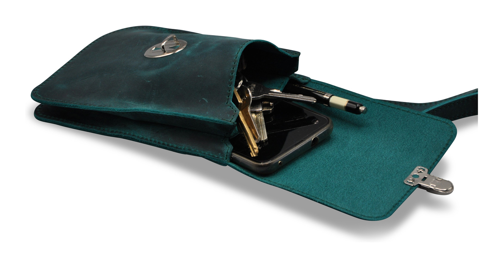 BORSA Handytasche,. Farbe Petrol, HC Rindleder, liegend