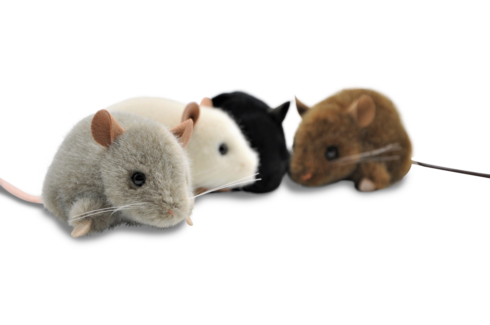 Plüschmäuse weiß, grau, schwarz, braun
