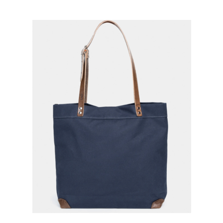 Einkaufstasche L Segeltuch in blau mit Lederriemen von Hack Lederware