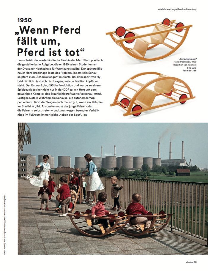 Artikel über den Schaukelwagen in der AD. Architectural Design. Ausgabe 100 Jahre Design.