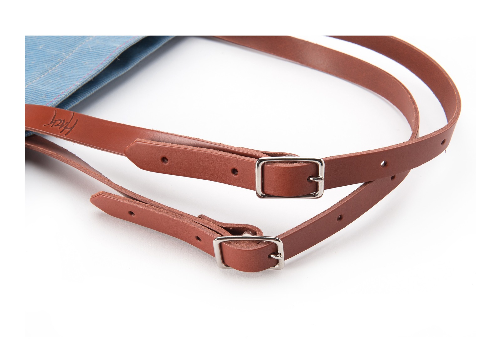 Einkaufstasche XL in blau, Detail Lederriemen