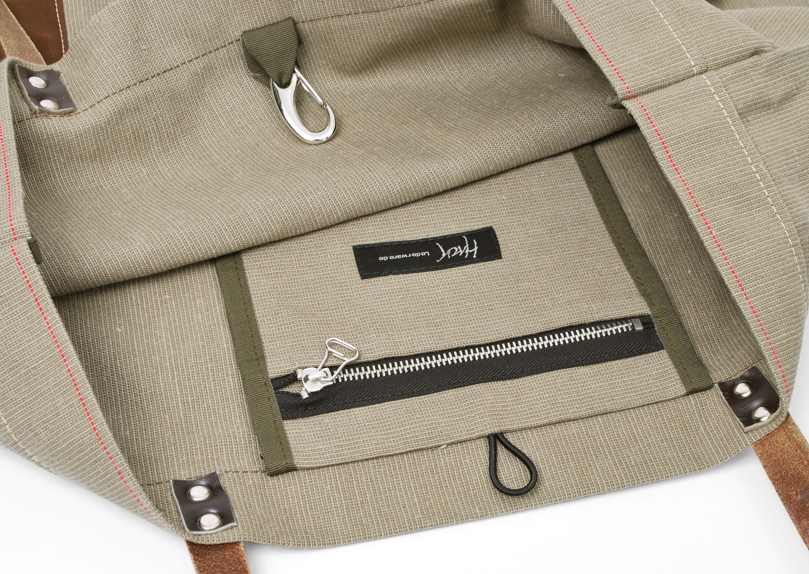 Einkaufstasche L Segeltuch in distel mit Lederriemen von Hack Lederware , liegend