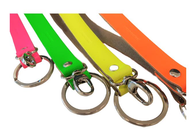 Schlüsselbänder mit Karabiner und Ring, Rindleder in Neonfarben